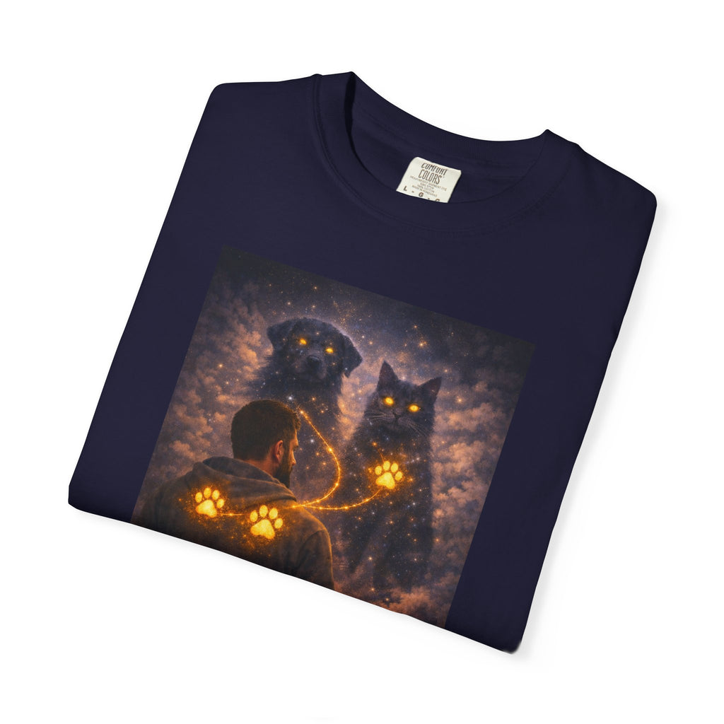 Glowing Paw Cats T-Shirt — Mystical Night Cats with Illuminated Pawprint Design