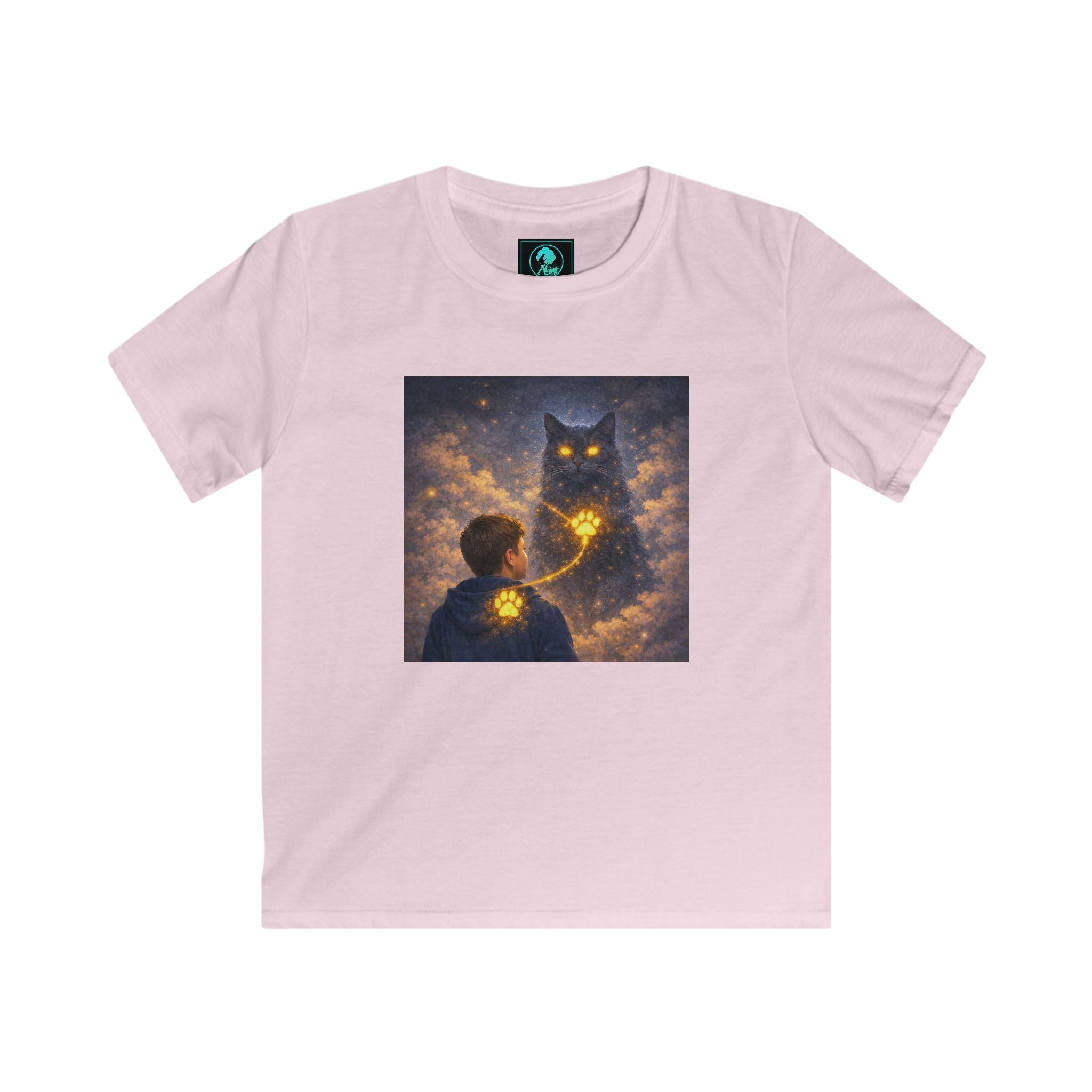 Kids T‑Shirt — Magical Night Cat with Glowing Firefly Heart