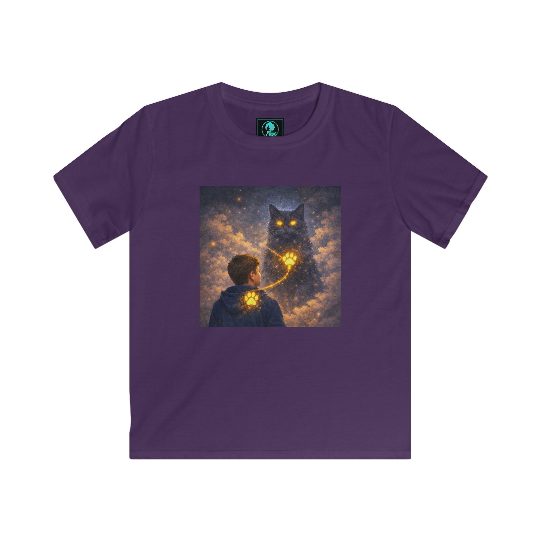 Kids T‑Shirt — Magical Night Cat with Glowing Firefly Heart