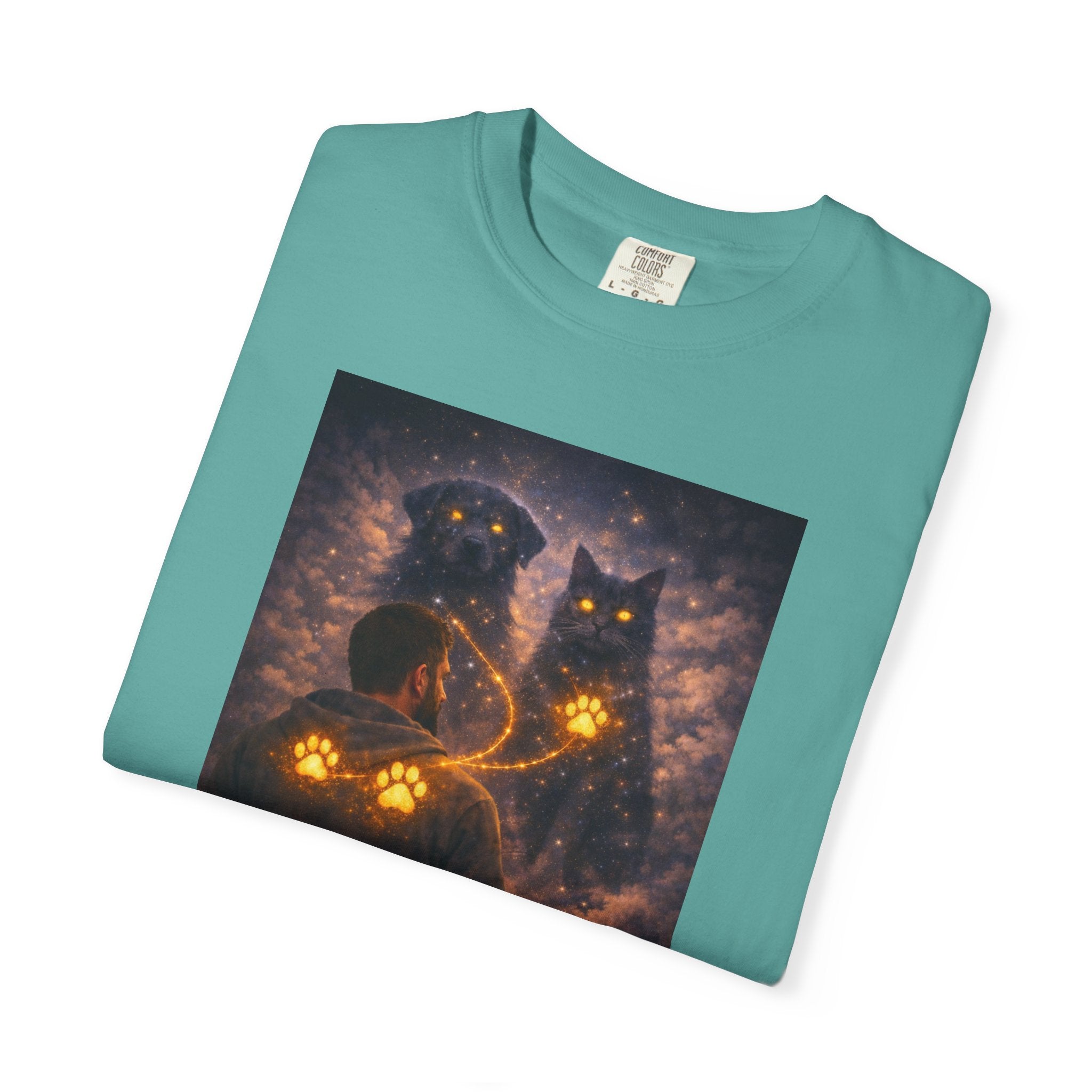 Glowing Paw Cats T-Shirt — Mystical Night Cats with Illuminated Pawprint Design