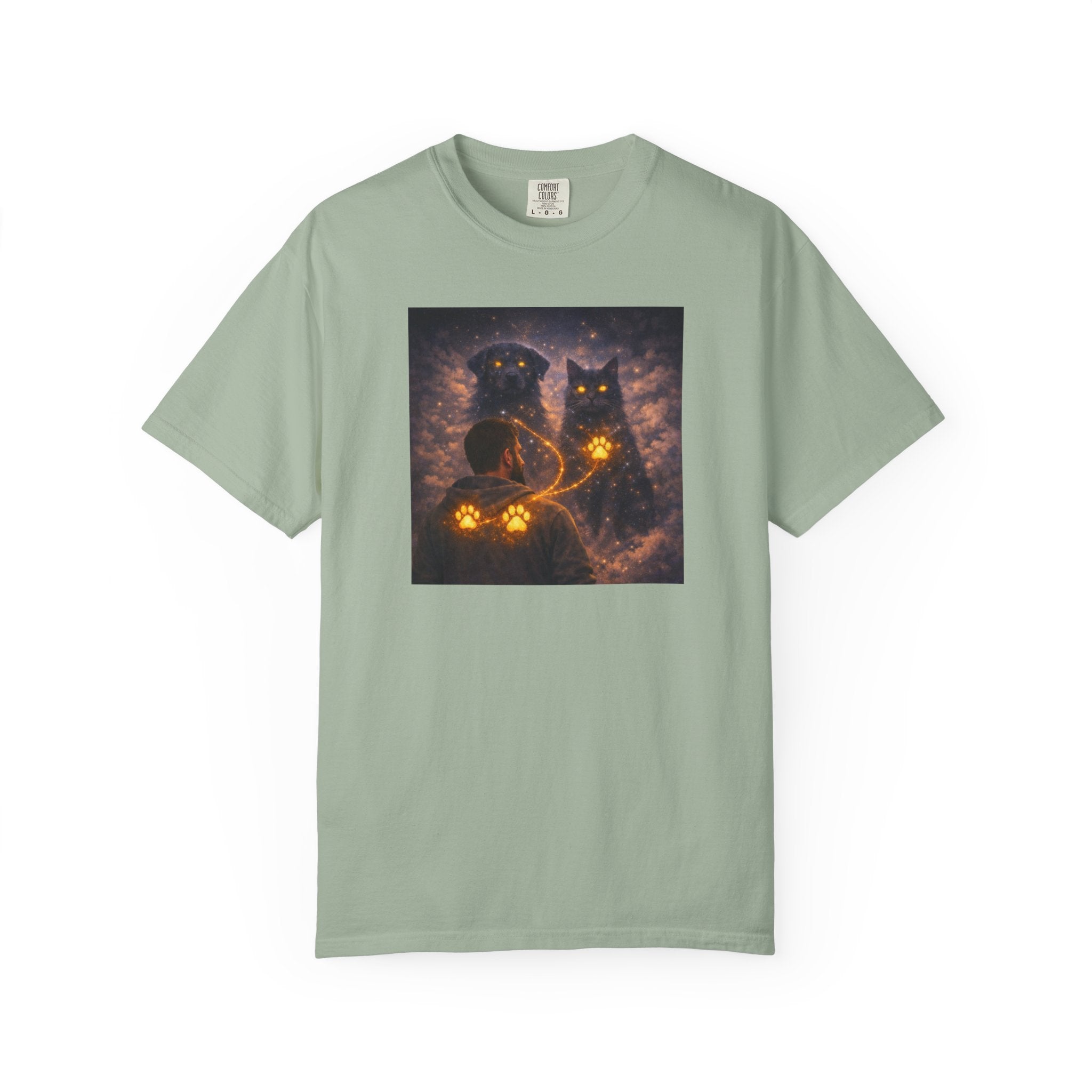 Glowing Paw Cats T-Shirt — Mystical Night Cats with Illuminated Pawprint Design