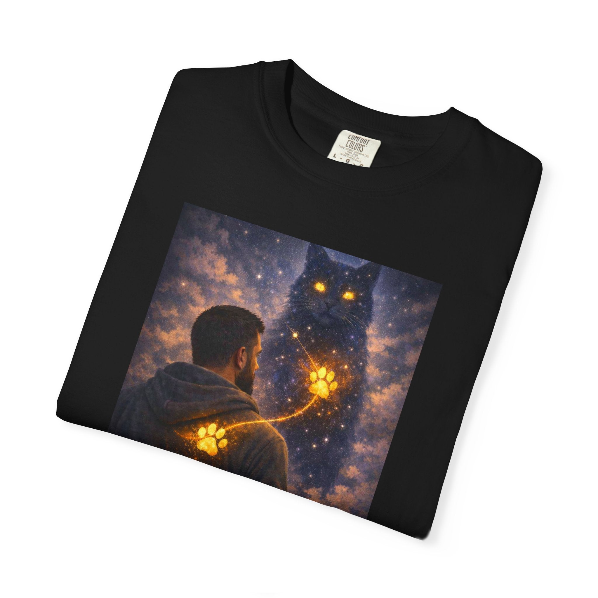 Magic Cat Constellation T-Shirt — Whimsical Night Sky Design