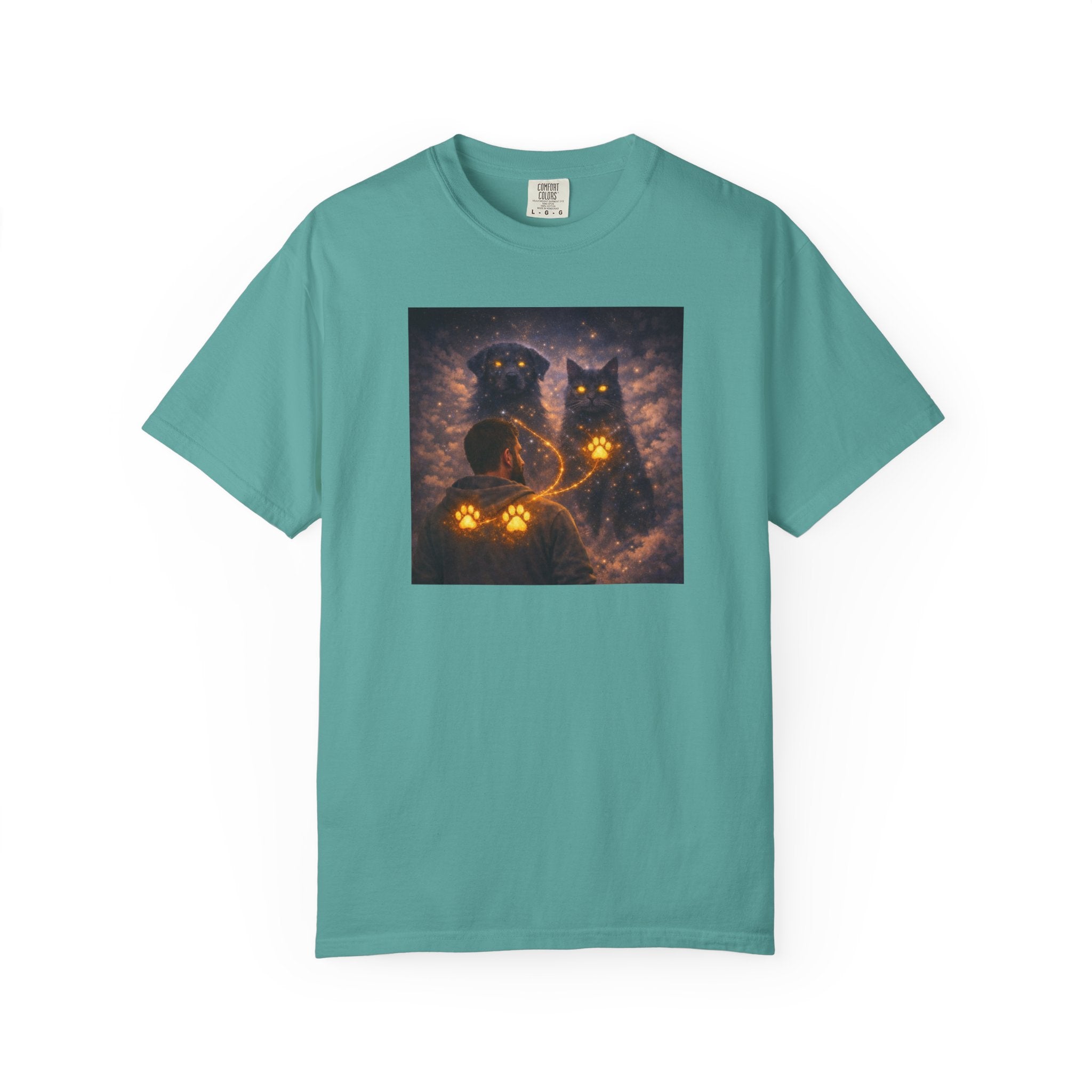 Glowing Paw Cats T-Shirt — Mystical Night Cats with Illuminated Pawprint Design