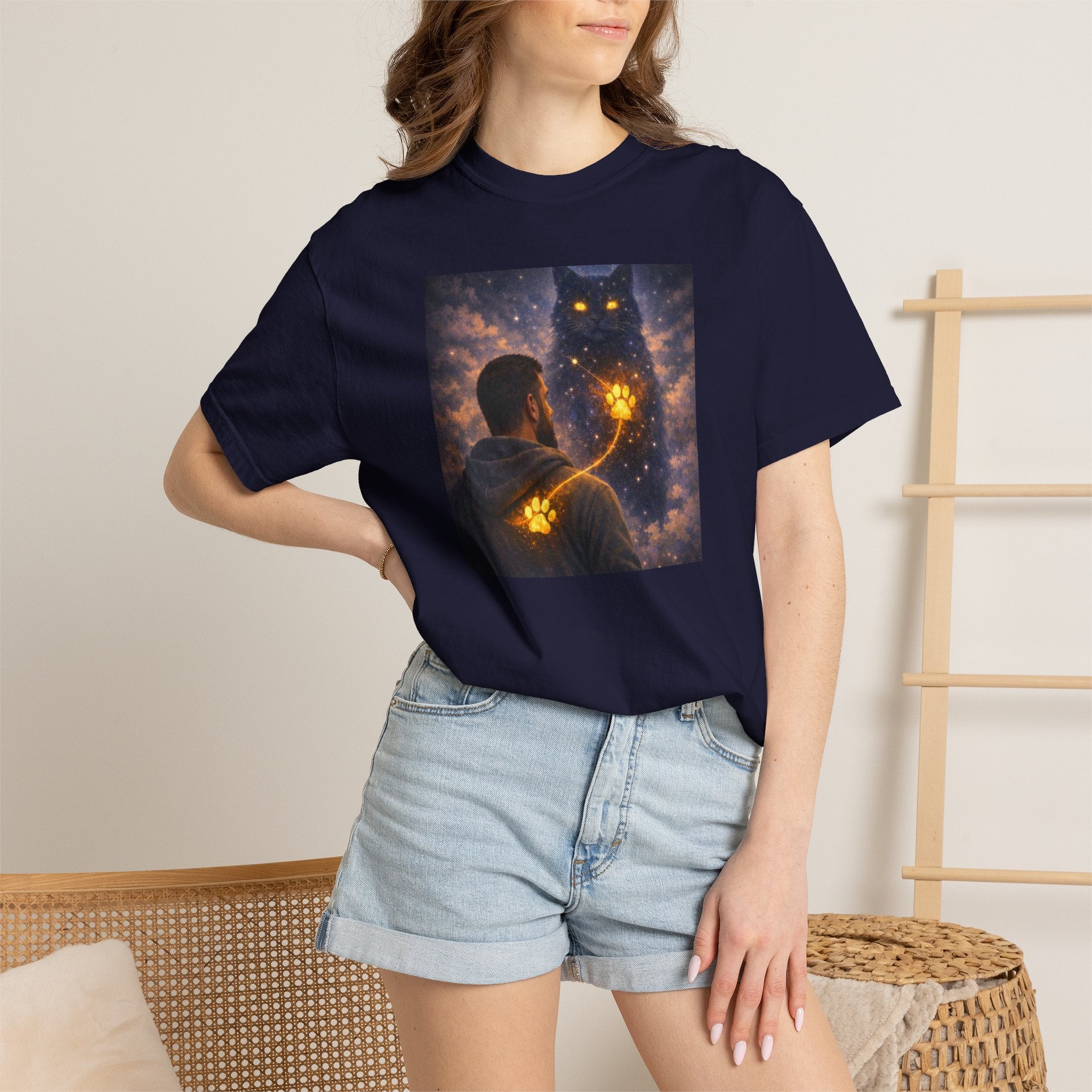 Magic Cat Constellation T-Shirt — Whimsical Night Sky Design