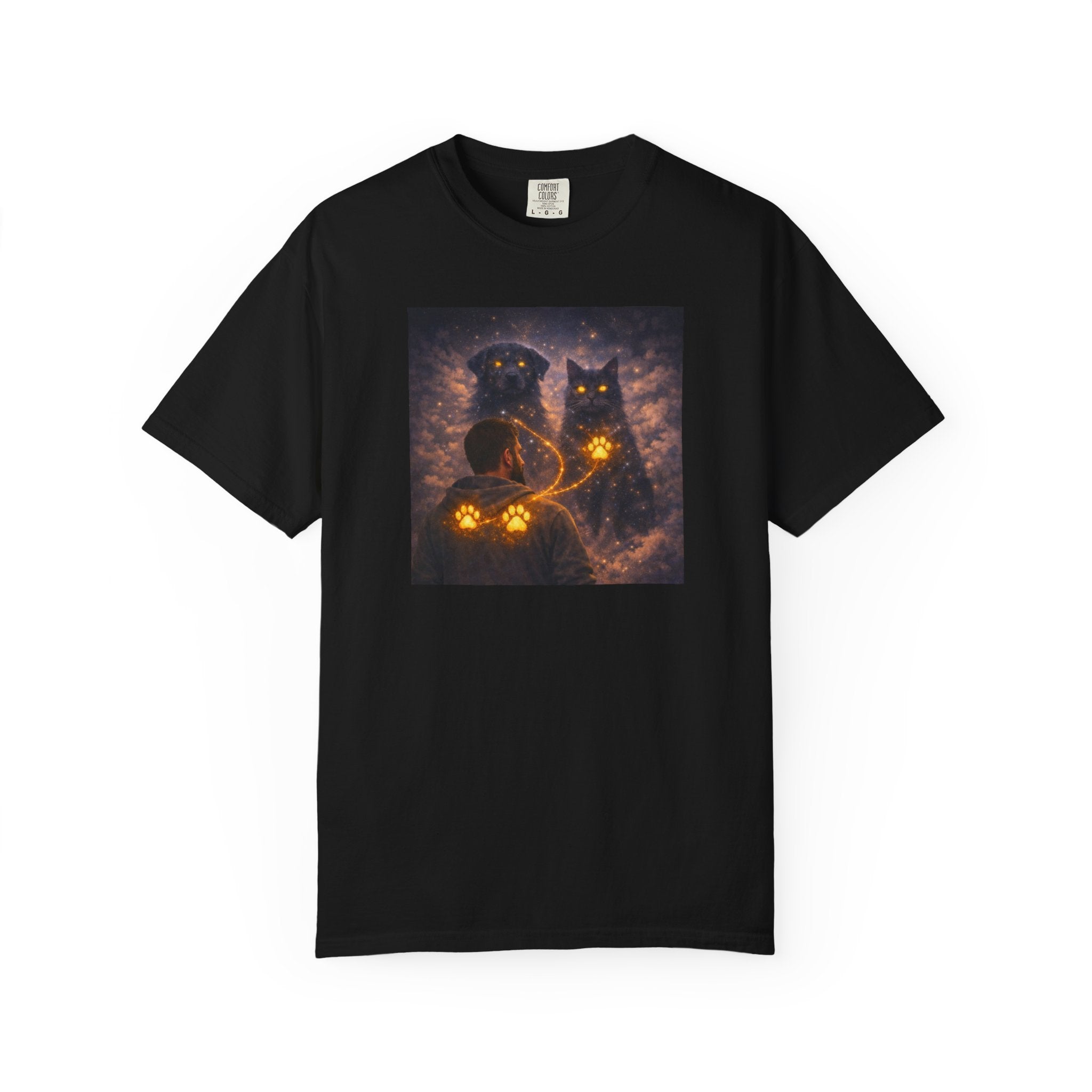 Glowing Paw Cats T-Shirt — Mystical Night Cats with Illuminated Pawprint Design