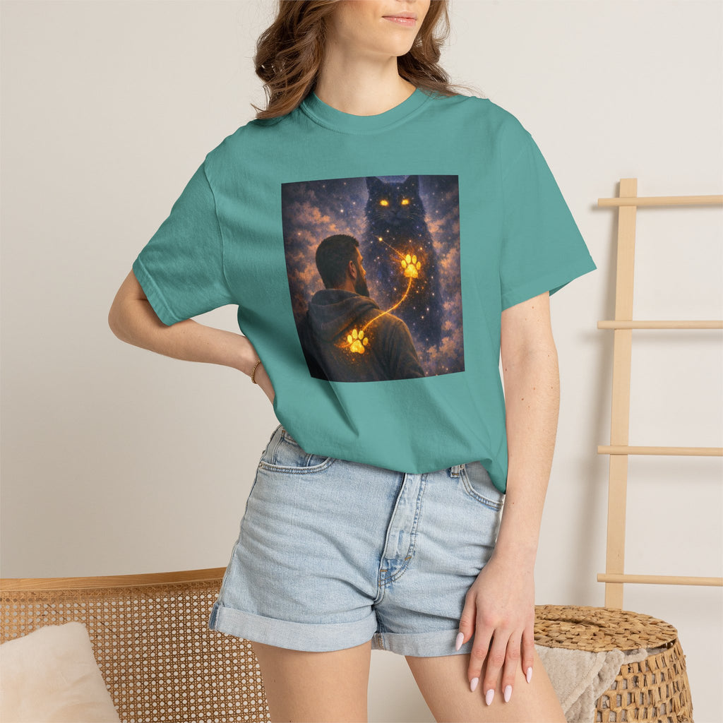Magic Cat Constellation T-Shirt — Whimsical Night Sky Design