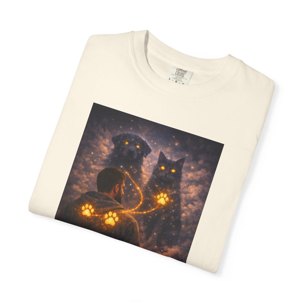 Glowing Paw Cats T-Shirt — Mystical Night Cats with Illuminated Pawprint Design