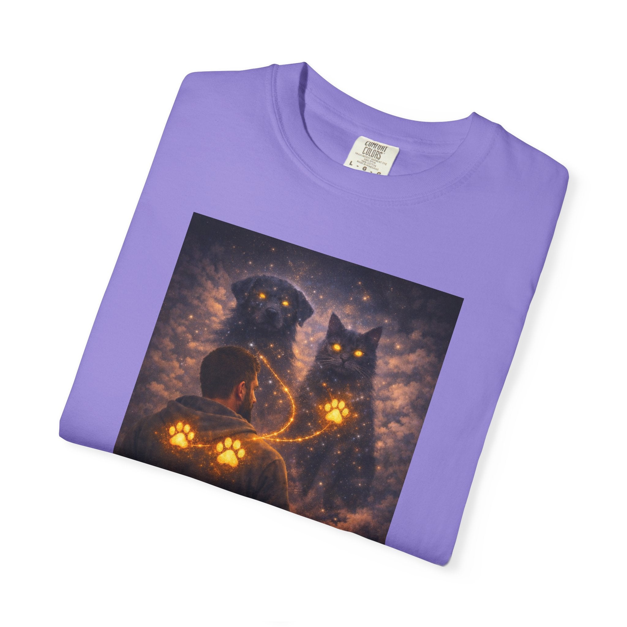 Glowing Paw Cats T-Shirt — Mystical Night Cats with Illuminated Pawprint Design