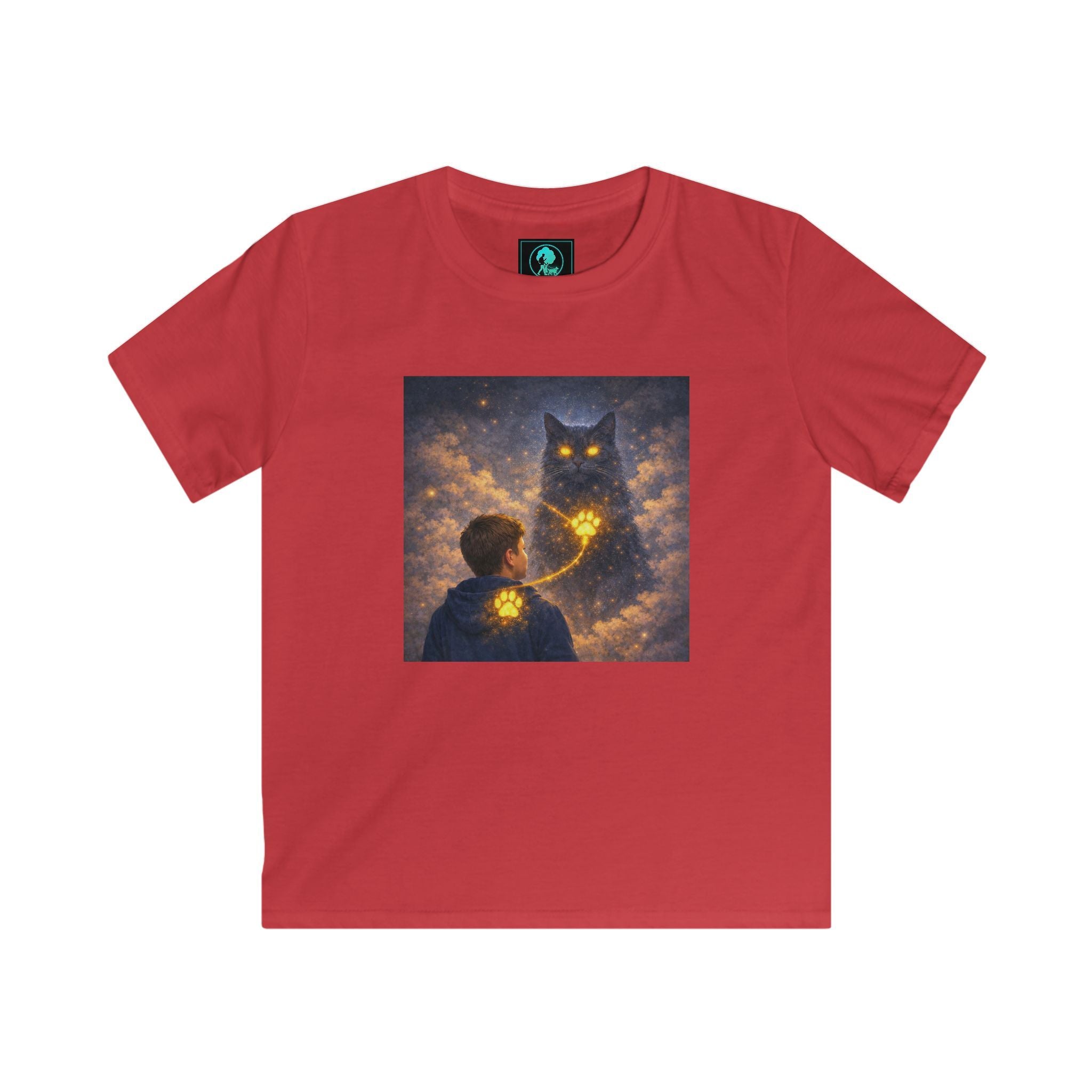 Kids T‑Shirt — Magical Night Cat with Glowing Firefly Heart