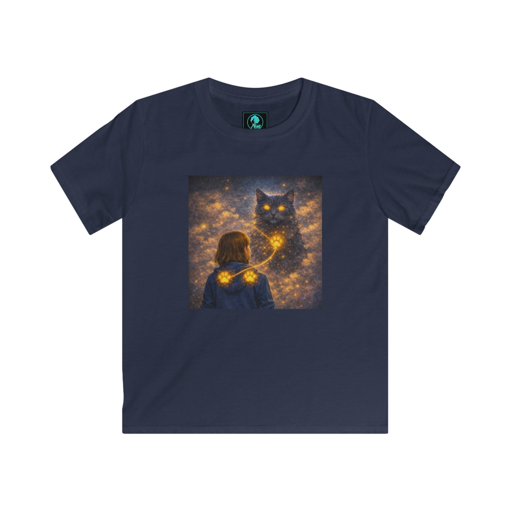 Kids T-Shirt – Magical Cat Nightlight Design (Girl with Firefly Heart)
