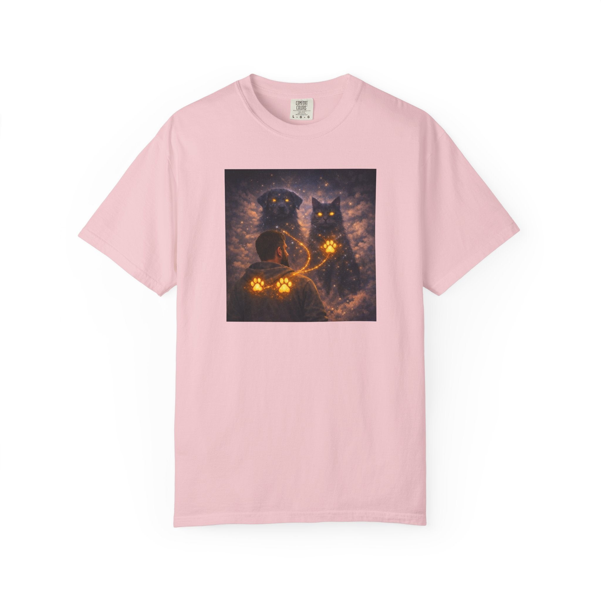 Glowing Paw Cats T-Shirt — Mystical Night Cats with Illuminated Pawprint Design