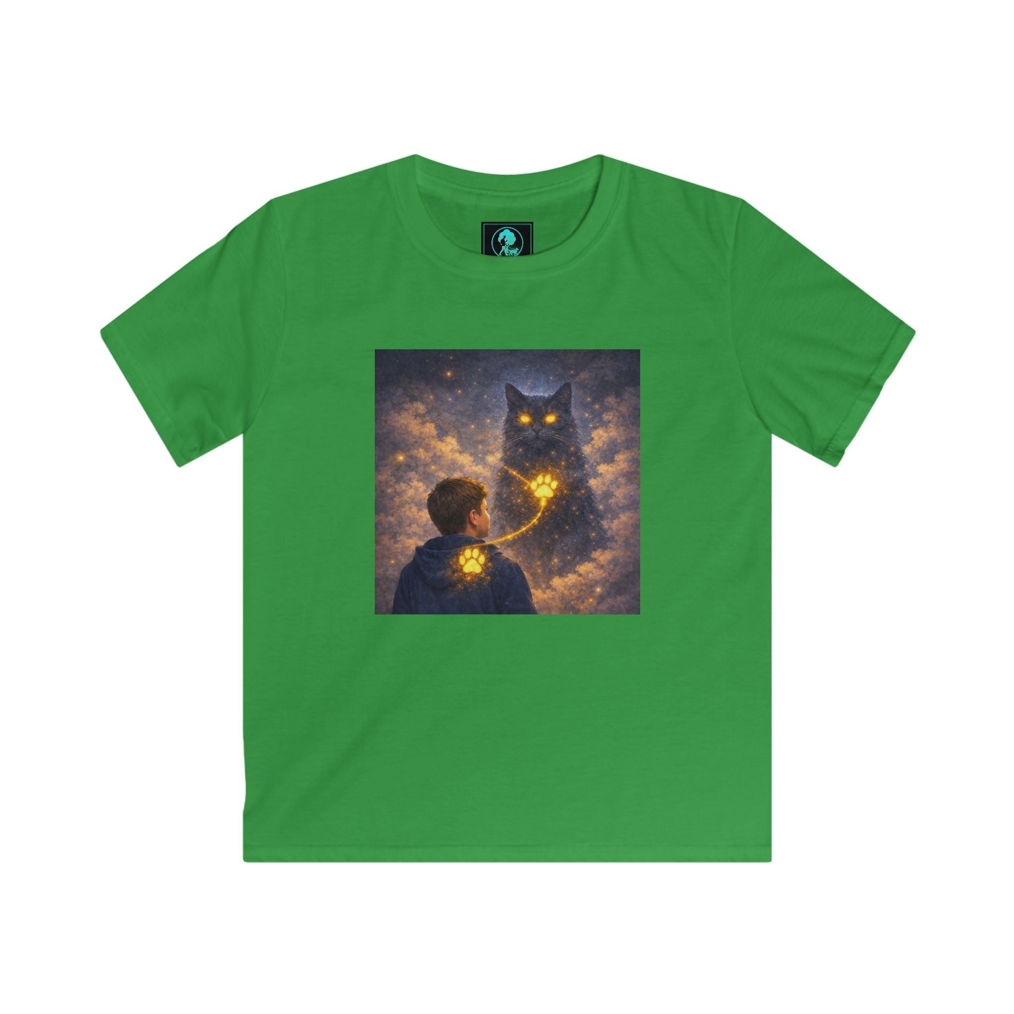 Kids T‑Shirt — Magical Night Cat with Glowing Firefly Heart
