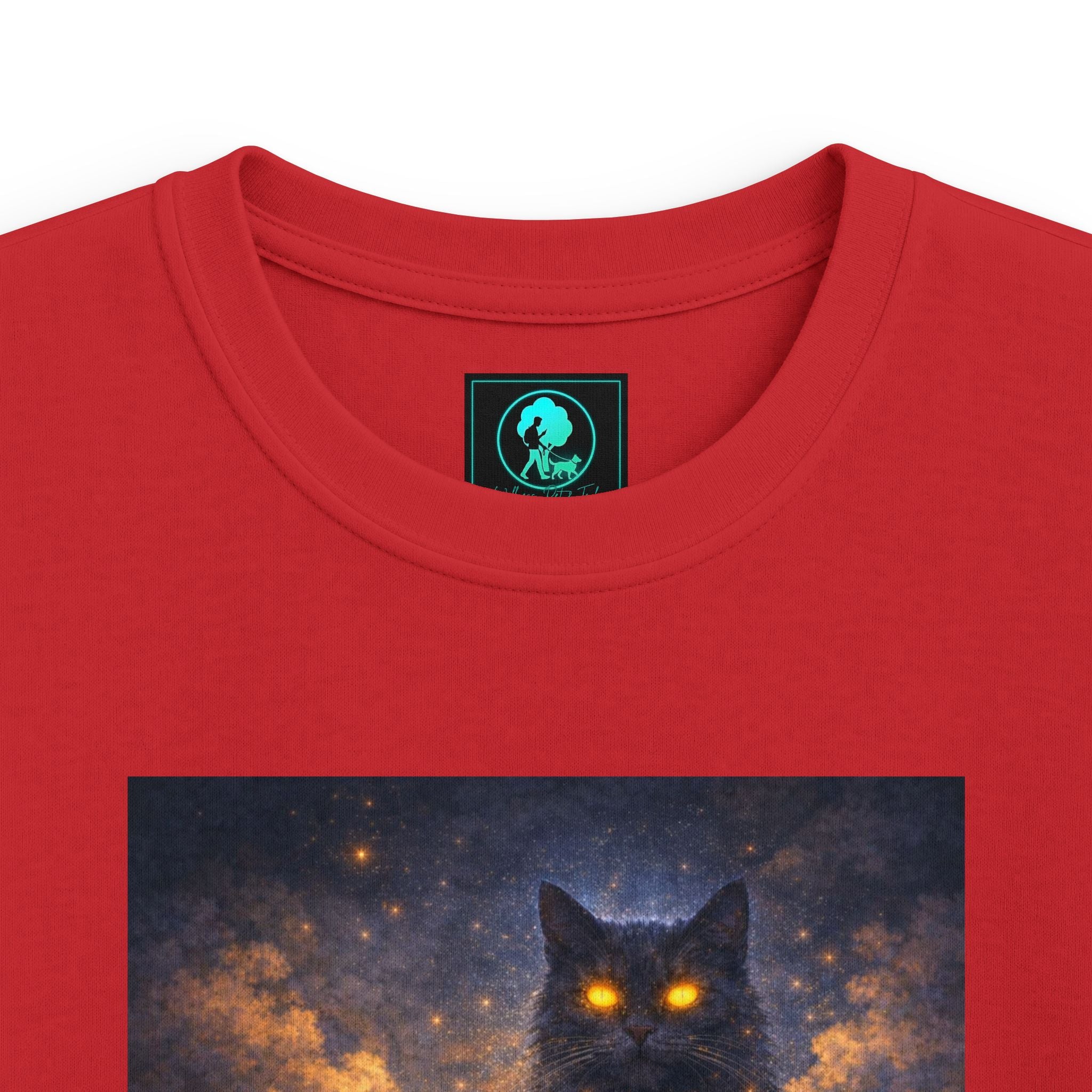 Kids T‑Shirt — Magical Night Cat with Glowing Firefly Heart