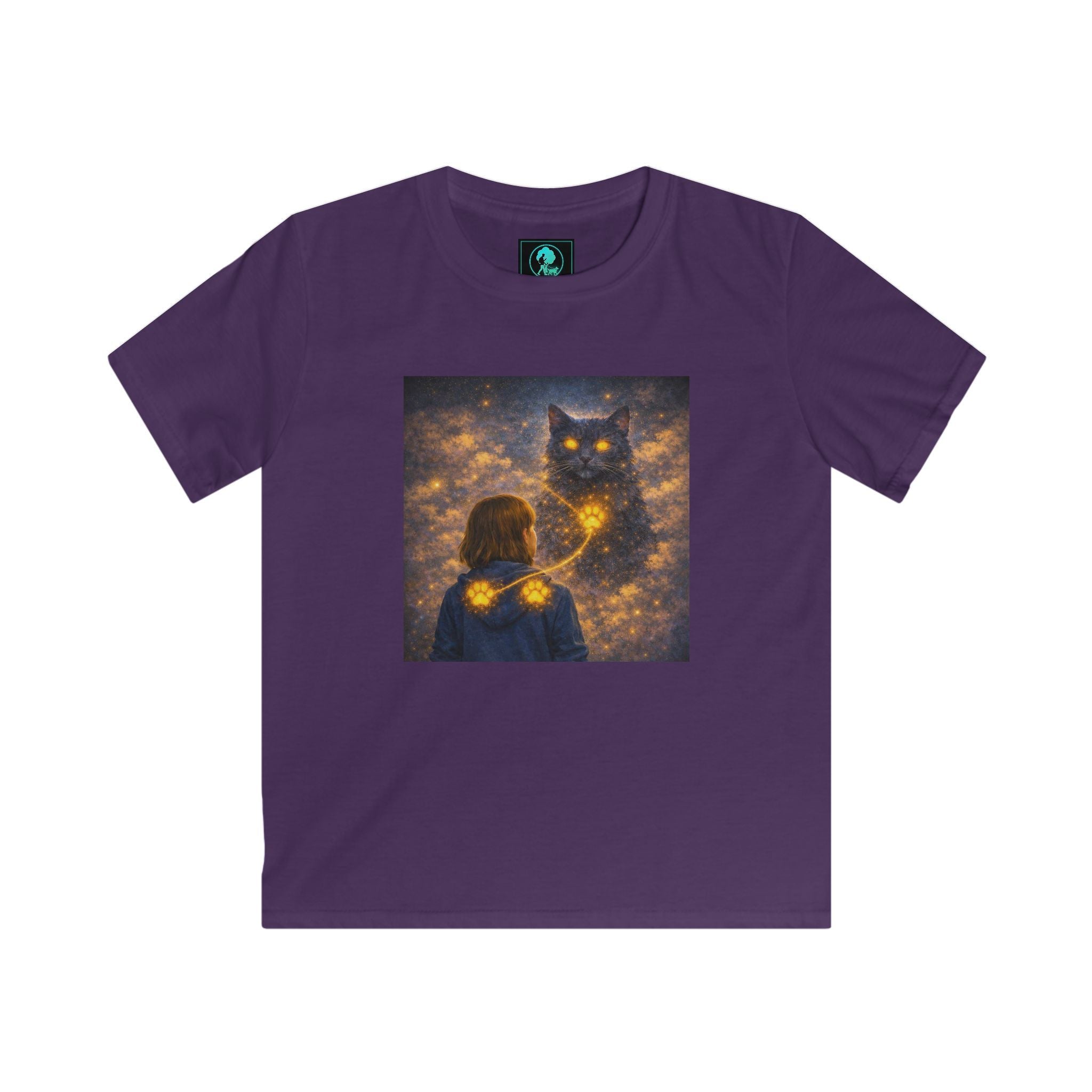 Kids T-Shirt – Magical Cat Nightlight Design (Girl with Firefly Heart)