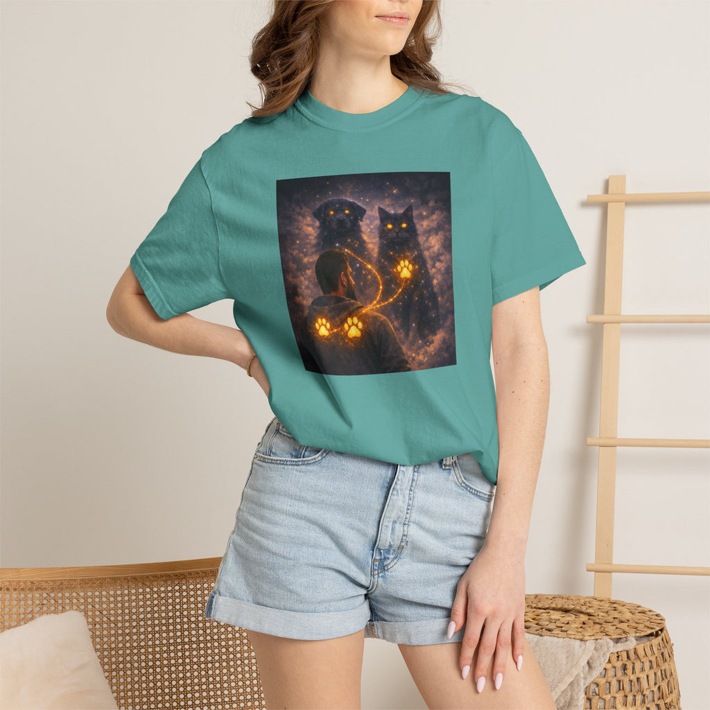Glowing Paw Cats T-Shirt — Mystical Night Cats with Illuminated Pawprint Design
