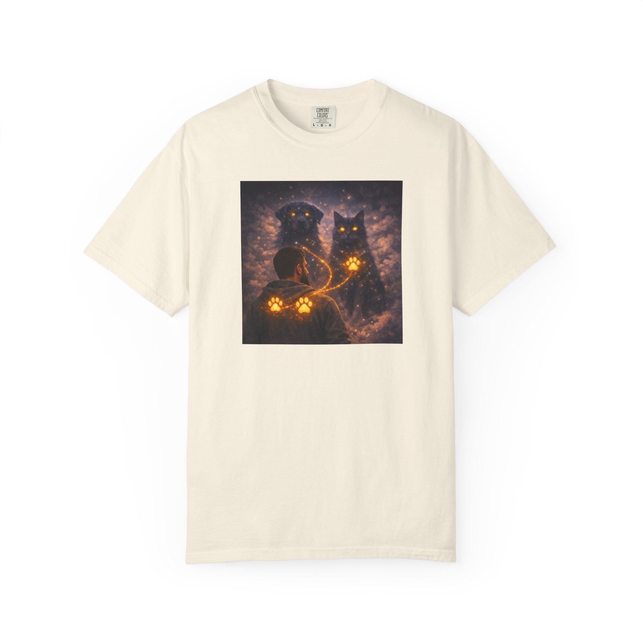 Glowing Paw Cats T-Shirt — Mystical Night Cats with Illuminated Pawprint Design
