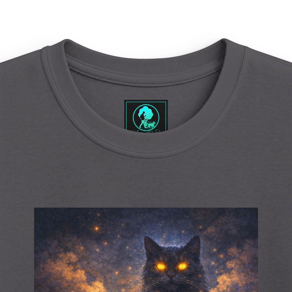 Kids T‑Shirt — Magical Night Cat with Glowing Firefly Heart