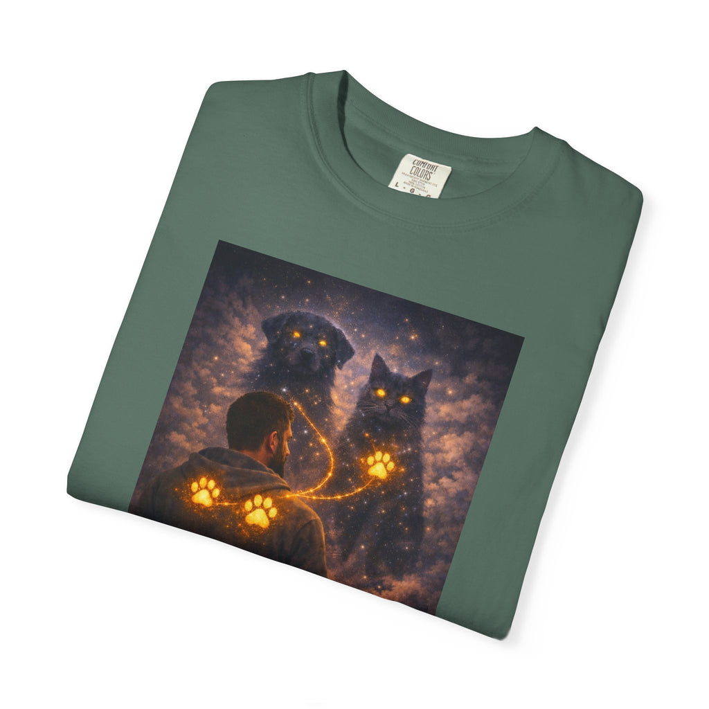 Glowing Paw Cats T-Shirt — Mystical Night Cats with Illuminated Pawprint Design