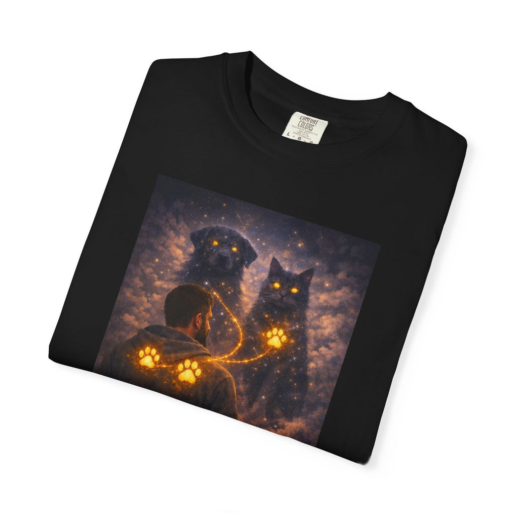 Glowing Paw Cats T-Shirt — Mystical Night Cats with Illuminated Pawprint Design