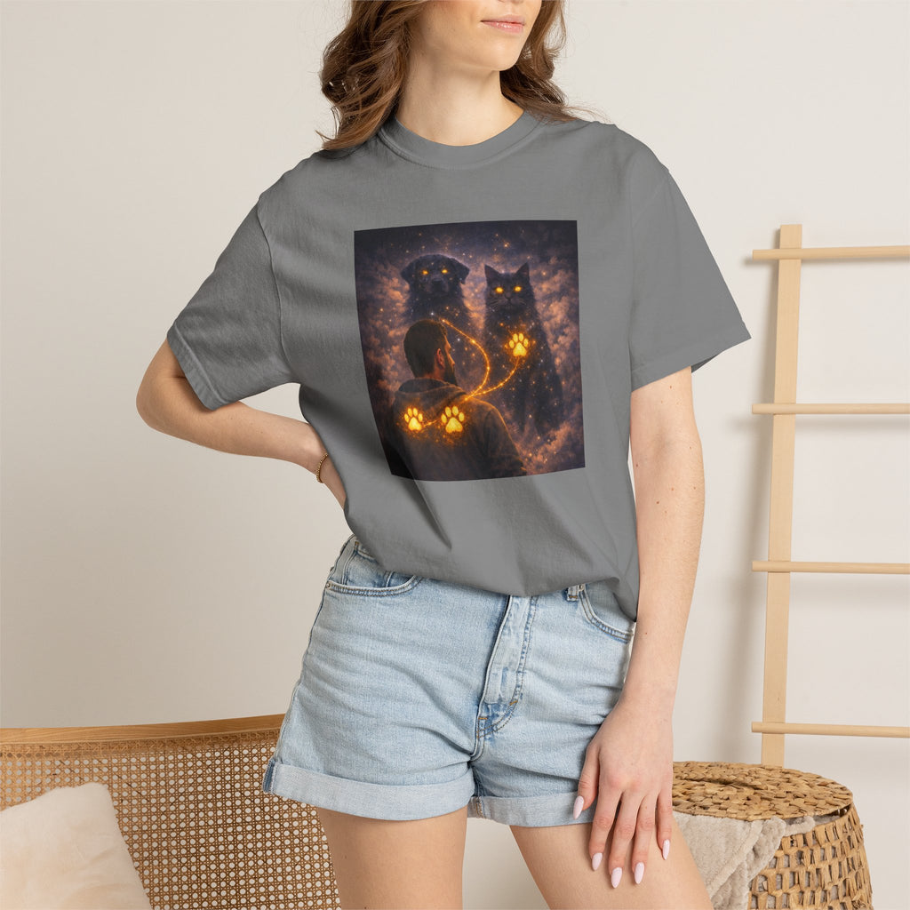Glowing Paw Cats T-Shirt — Mystical Night Cats with Illuminated Pawprint Design