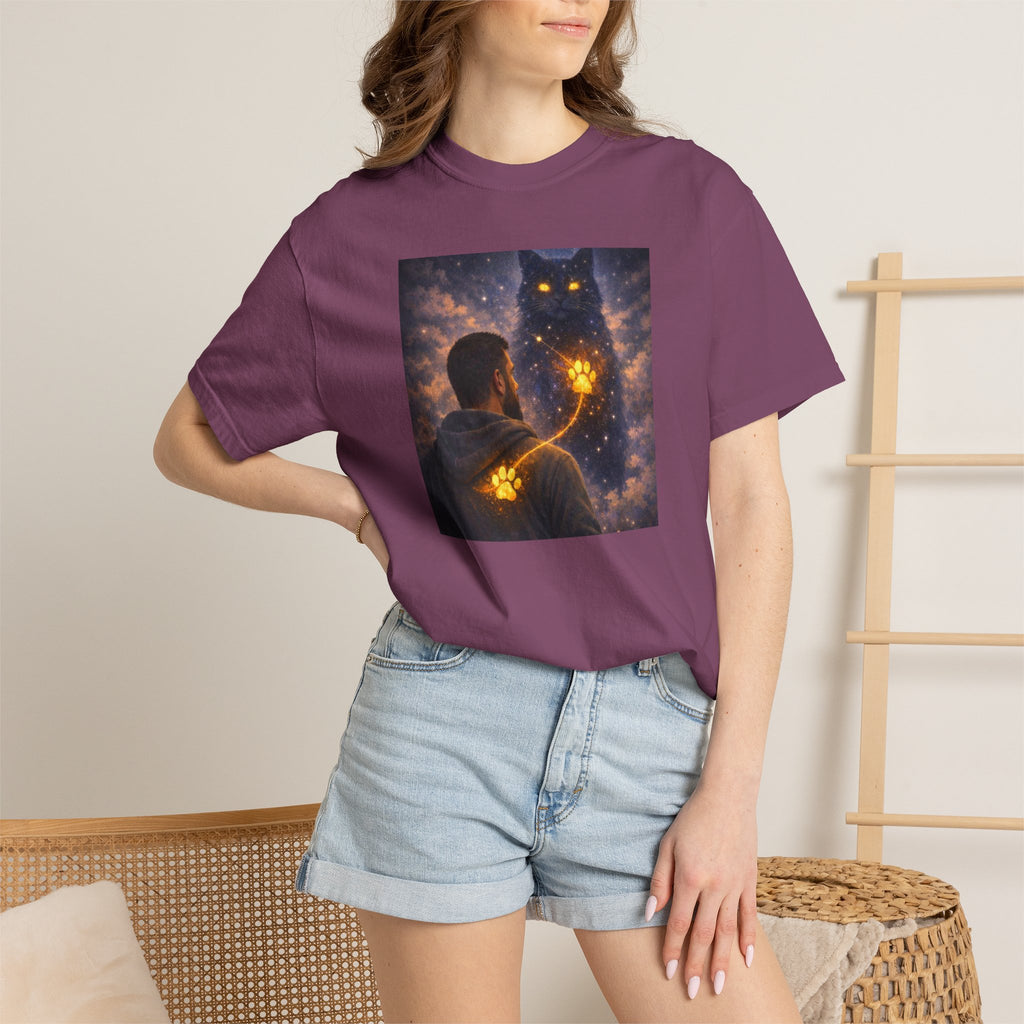 Magic Cat Constellation T-Shirt — Whimsical Night Sky Design
