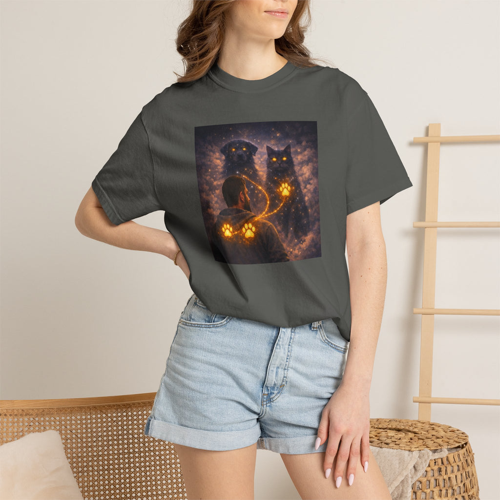 Glowing Paw Cats T-Shirt — Mystical Night Cats with Illuminated Pawprint Design
