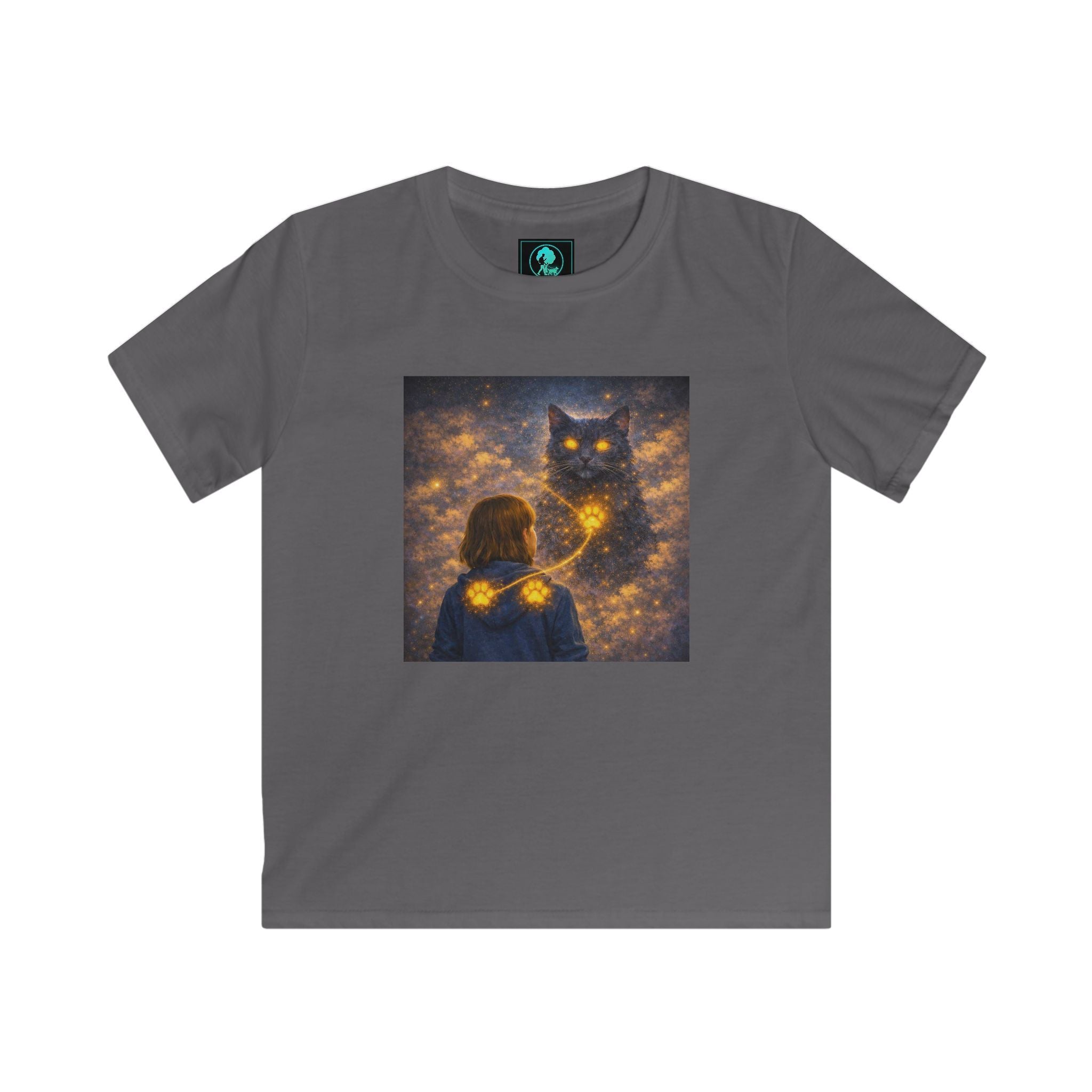 Kids T-Shirt – Magical Cat Nightlight Design (Girl with Firefly Heart)