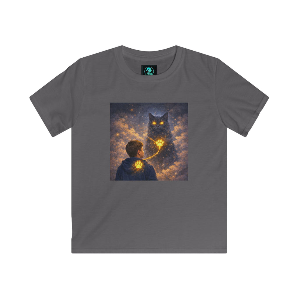 Kids T‑Shirt — Magical Night Cat with Glowing Firefly Heart