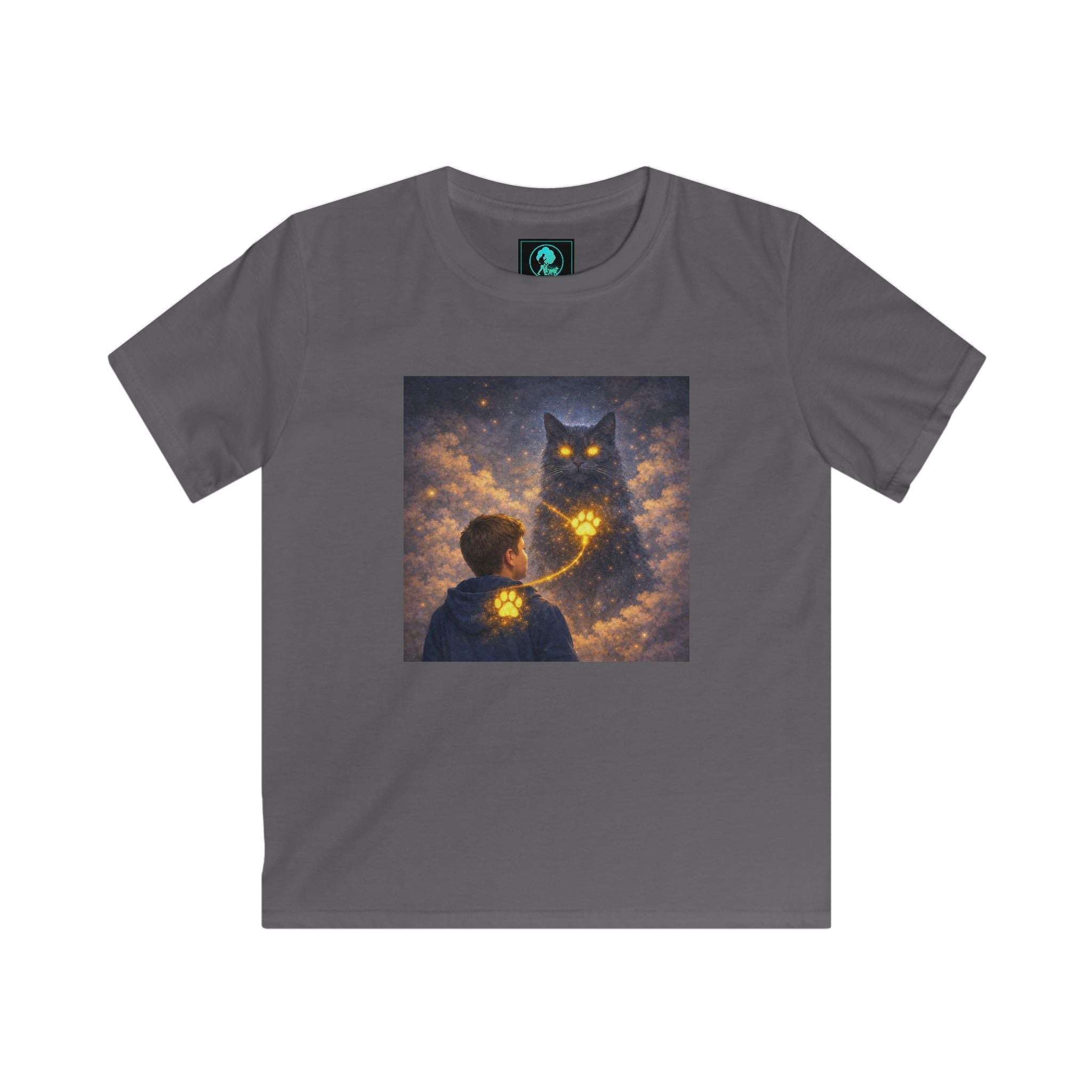 Kids T‑Shirt — Magical Night Cat with Glowing Firefly Heart