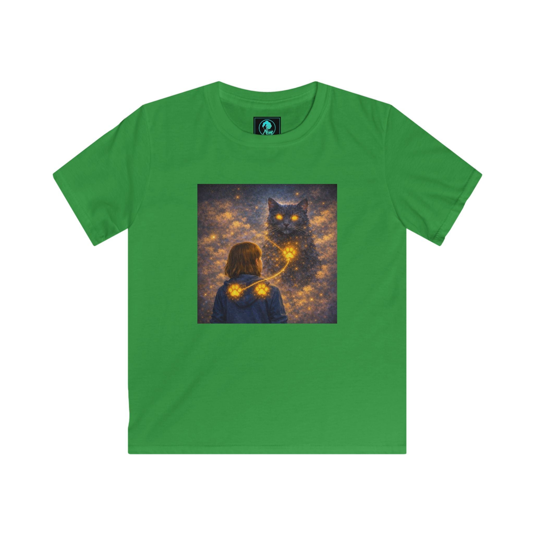 Kids T-Shirt – Magical Cat Nightlight Design (Girl with Firefly Heart)