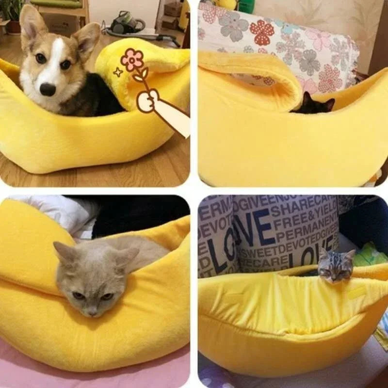 Banana Shaped Pet Bed | Cozy Warm Cushion Nest for Cats & Dogs