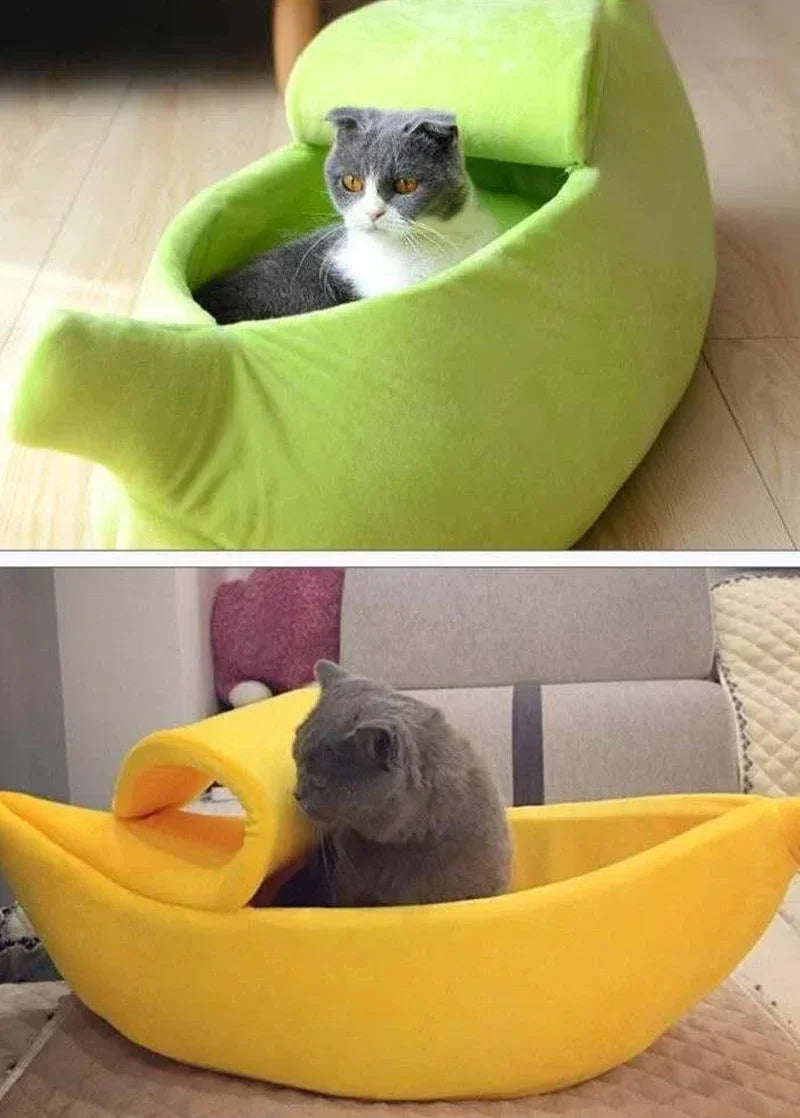 Banana Shaped Pet Bed | Cozy Warm Cushion Nest for Cats & Dogs