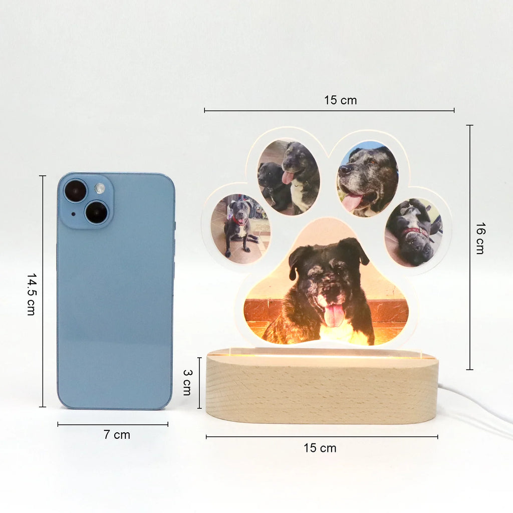Custom Dog Paw LED Photo Frame | Personalized Multi-Photo Pet Memorial Gift