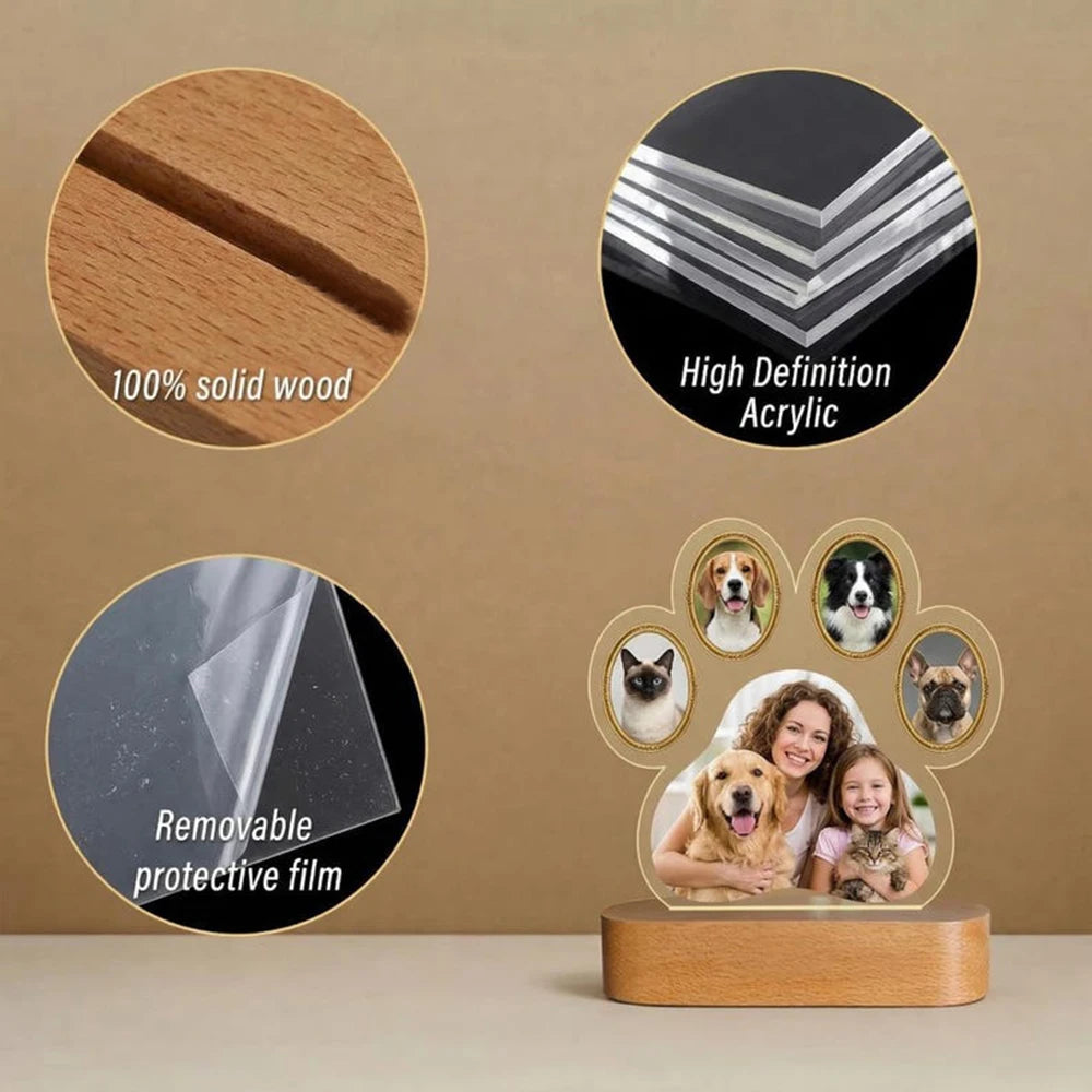 Custom Dog Paw LED Photo Frame | Personalized Multi-Photo Pet Memorial Gift