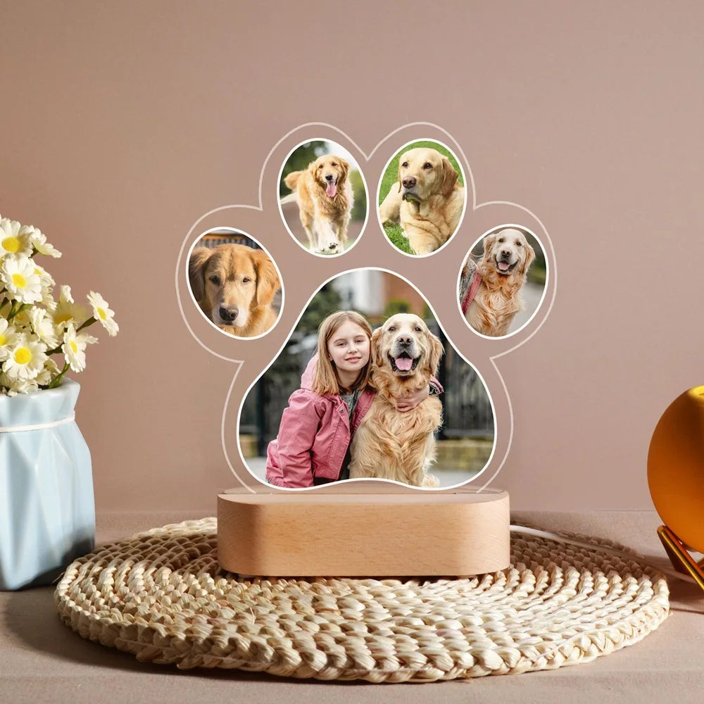 Custom Dog Paw LED Photo Frame | Personalized Multi-Photo Pet Memorial Gift