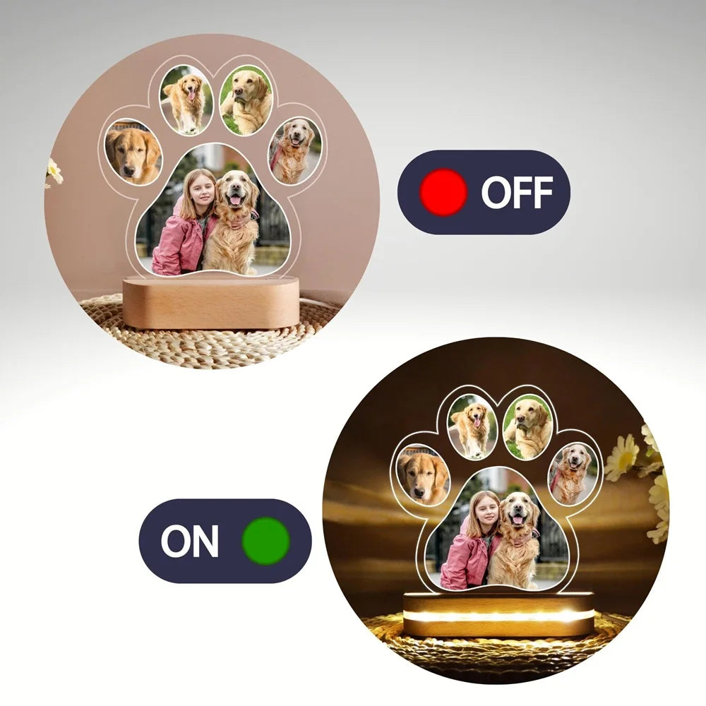 Custom Dog Paw LED Photo Frame | Personalized Multi-Photo Pet Memorial Gift