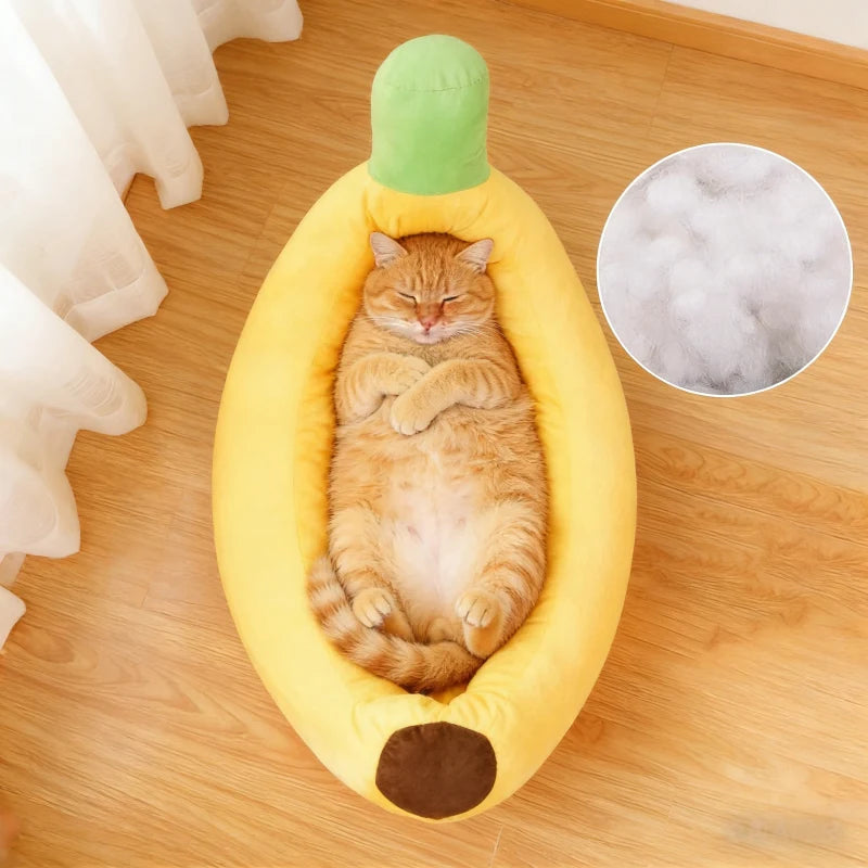 Banana Shaped Plush Pet Bed | All-Season Soft Warm Nest for Cats & Dogs