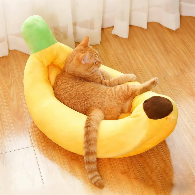 Banana Shaped Plush Pet Bed | All-Season Soft Warm Nest for Cats & Dogs