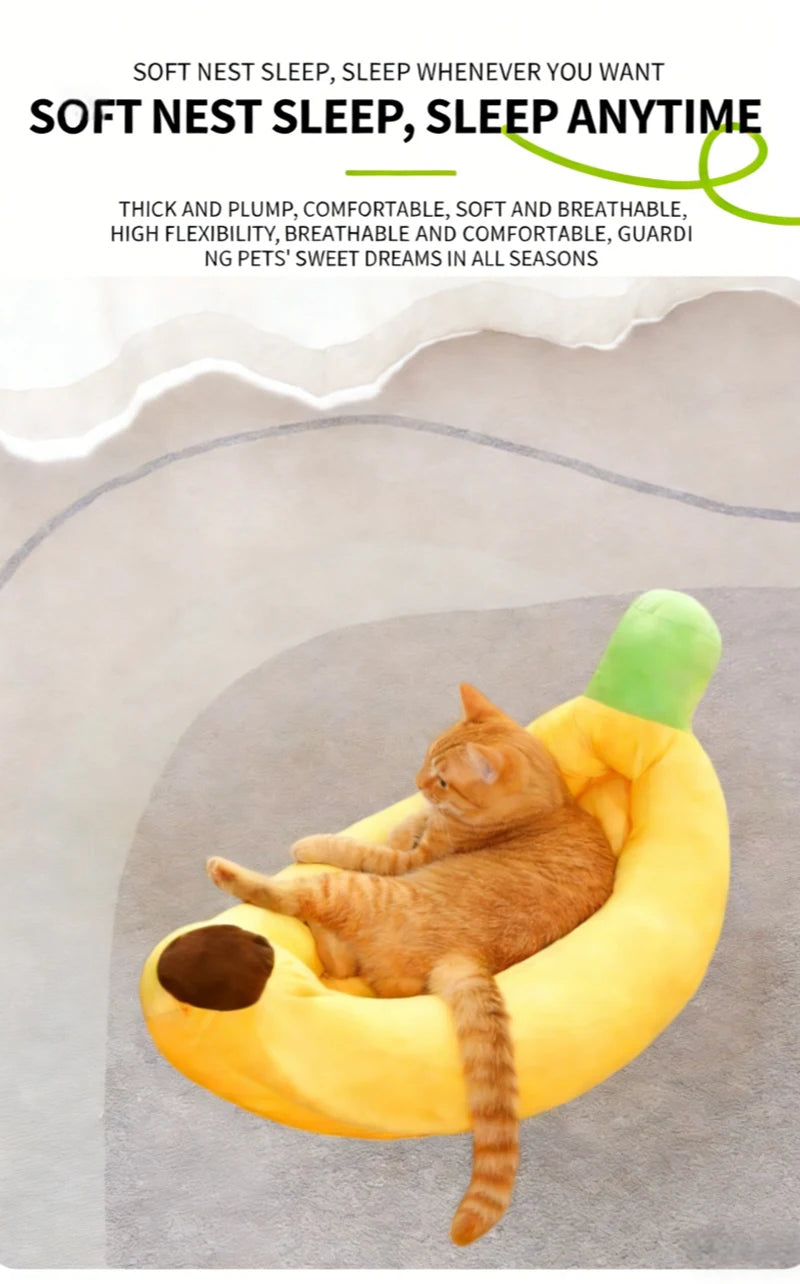 Banana Shaped Plush Pet Bed | All-Season Soft Warm Nest for Cats & Dogs