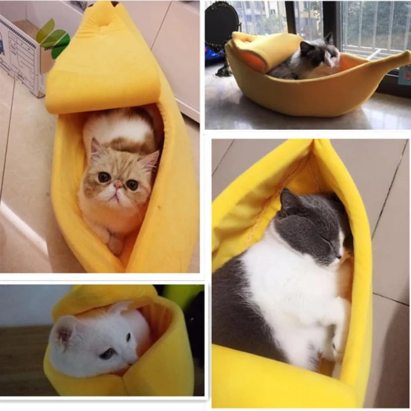 Banana Shaped Pet Bed | Cozy Warm Cushion Nest for Cats & Dogs