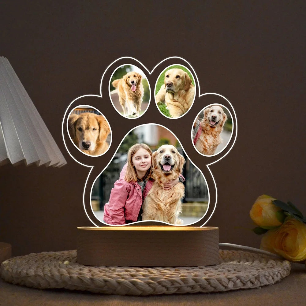 Custom Dog Paw LED Photo Frame | Personalized Multi-Photo Pet Memorial Gift