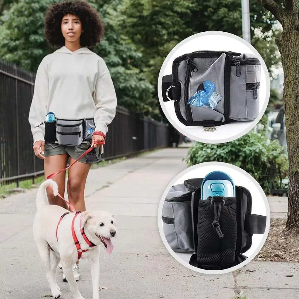 Hands-Free Dog Training Treat Pouch | Walking Waist Bag with Water Cup & Snack Feeder
