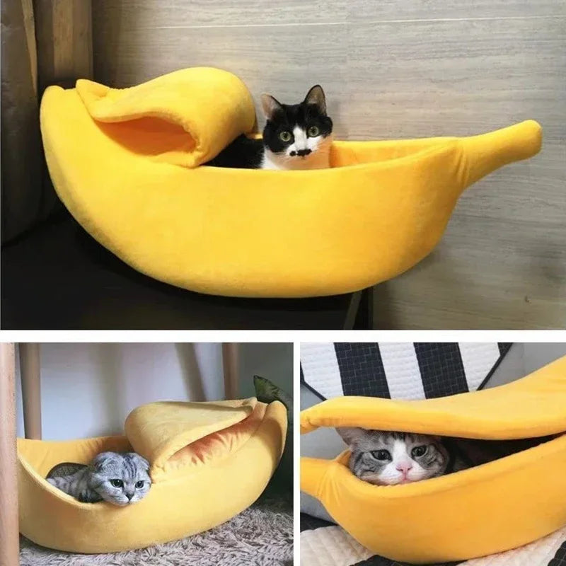 Banana Shaped Pet Bed | Cozy Warm Cushion Nest for Cats & Dogs
