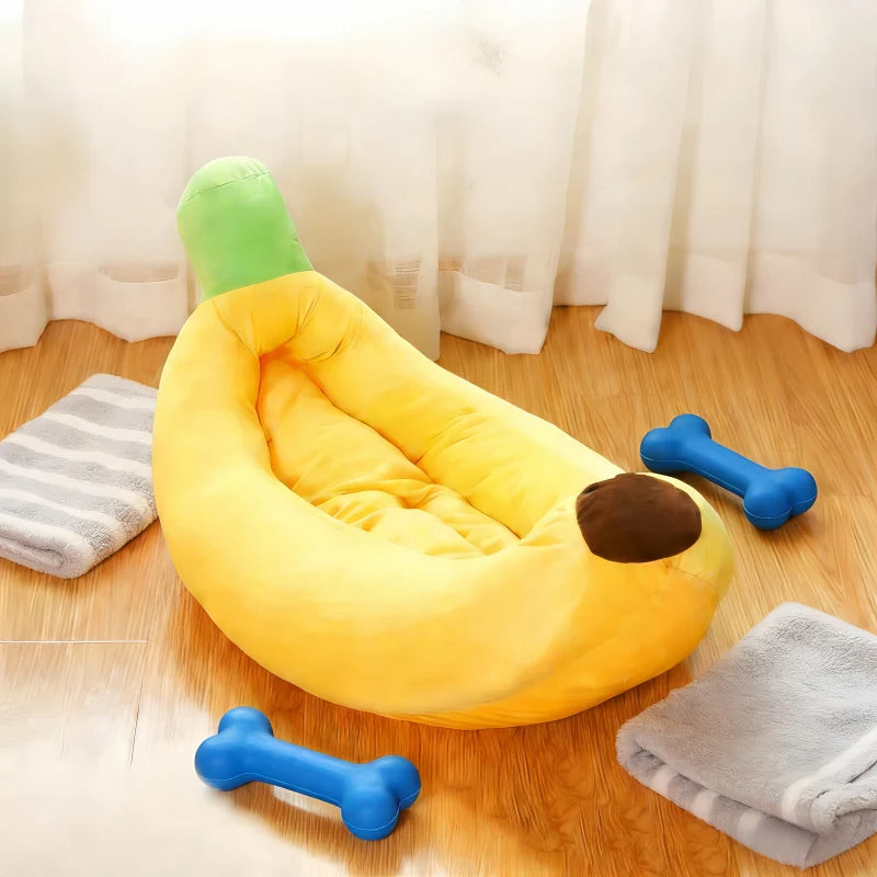 Banana Shaped Plush Pet Bed | All-Season Soft Warm Nest for Cats & Dogs