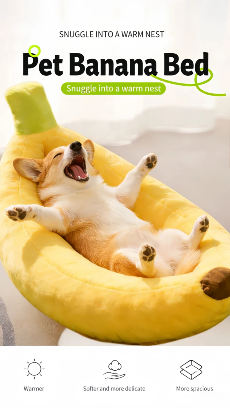 Banana Shaped Plush Pet Bed | All-Season Soft Warm Nest for Cats & Dogs