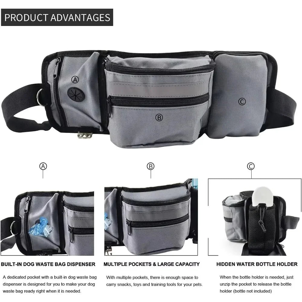 Hands-Free Dog Training Treat Pouch | Walking Waist Bag with Water Cup & Snack Feeder